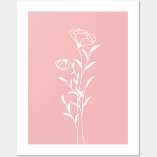 Wildflower On Rose Pink One Line Art Flowers Posters and Art